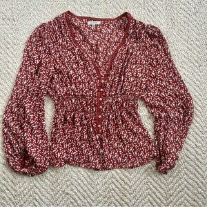 Max Studio  Red Floral Blouse size L